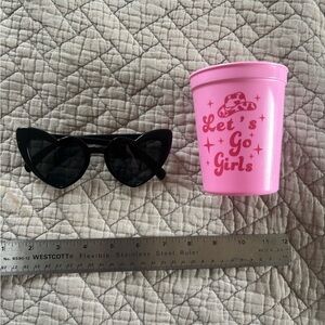 Stylish Black Sunglasses and Pink Cup Set